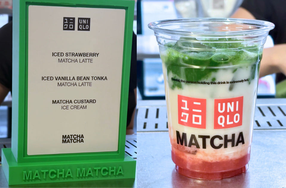 Matcha Matcha collaborated with Uniqlo serving iced strawberry matcha latte iced vanilla bean tonka matcha latte matcha custard ice cream