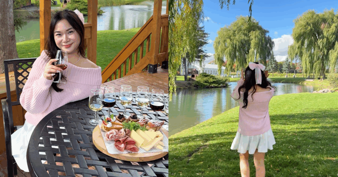 Cute pink aesthetic outfit fall autumn vibes cozy day trip Toronto Winery