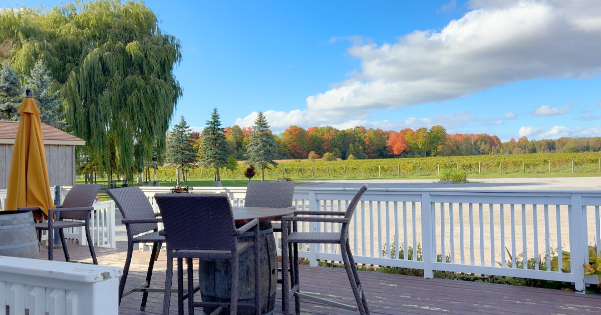 Scenic exterior view of Willow Springs Winery surrounded by fall foliage in Whitchurch-Stouffville near Toronto.