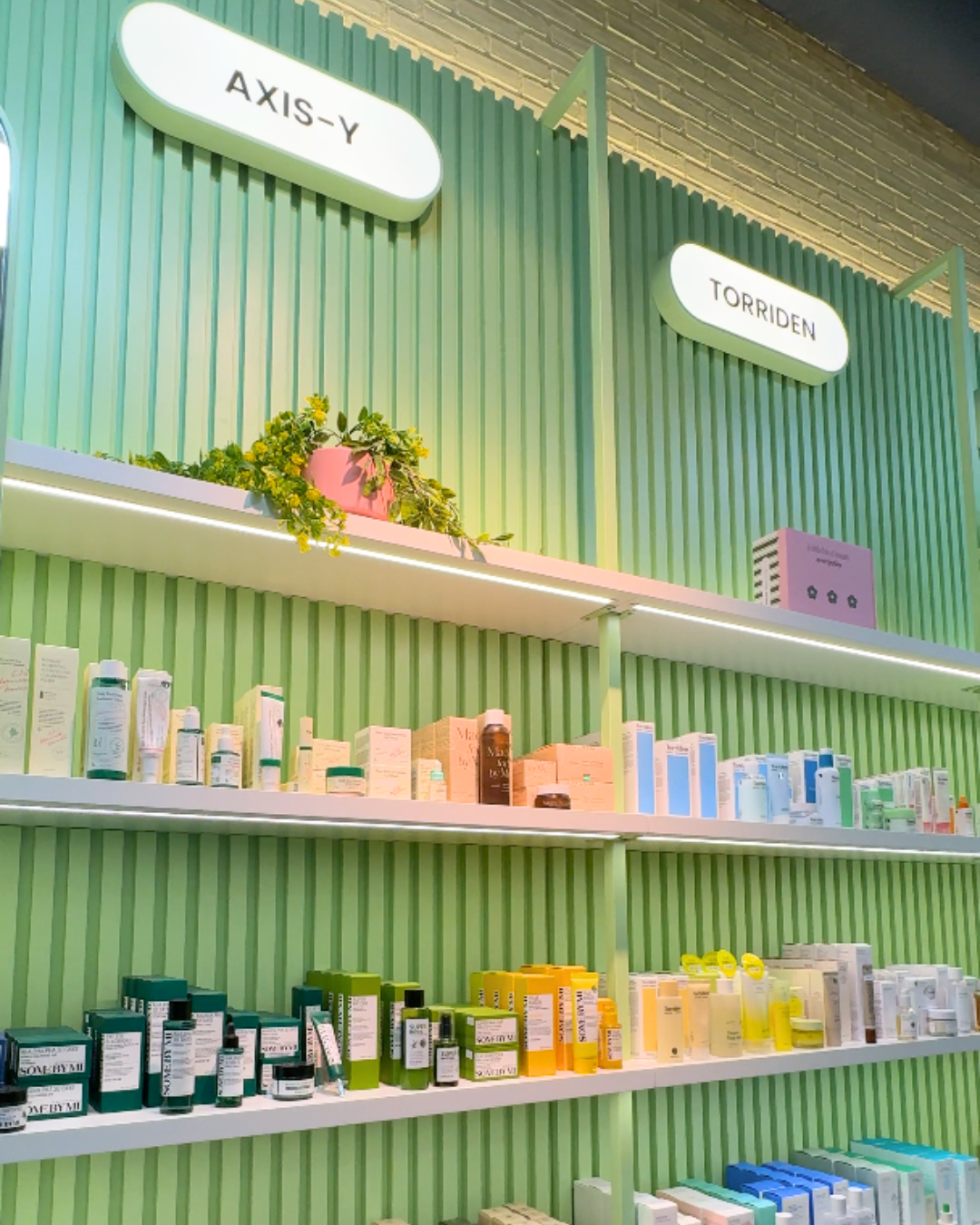 Axis Y Torriden and Some By Mi kbeauty skincare brands on shelves at Sukoshi Mart Toronto