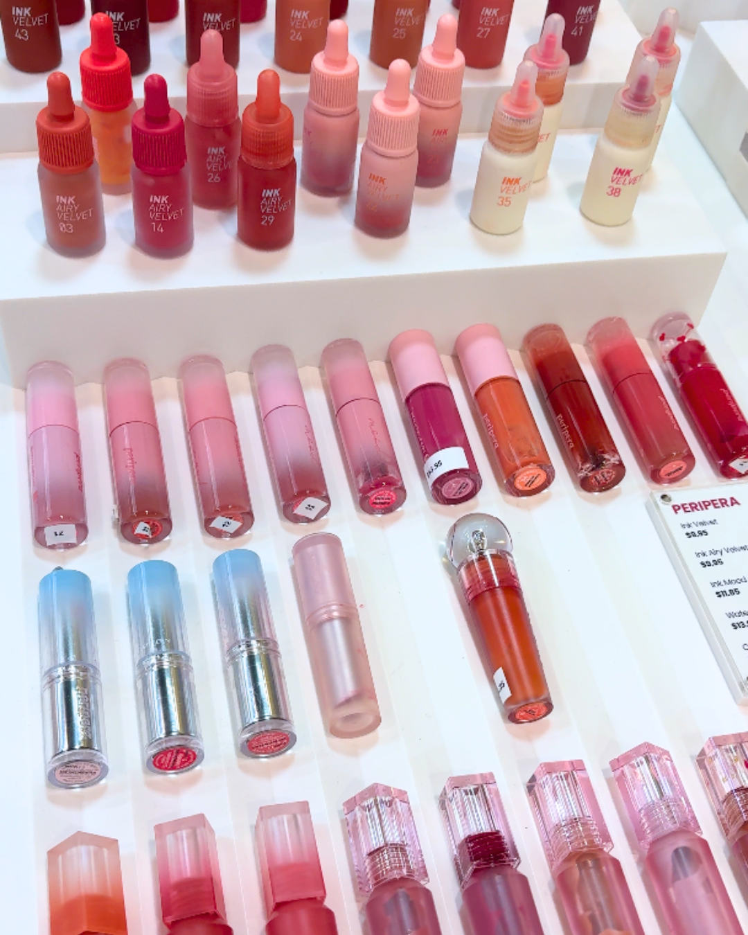 Peripera ink velvet lip tints and lip gloss collection displayed at Sukoshi Mart kbeauty store Toronto